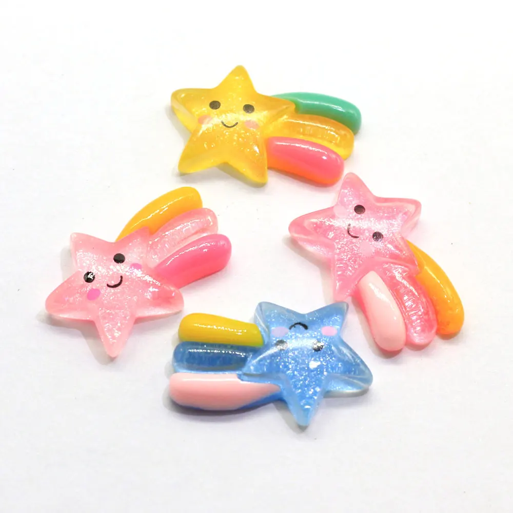 

Very Cute Rainbow Shooting Star Resin Cabochons Flatback Rainbow Meteor Charms Hairbow Center DIY Accessories