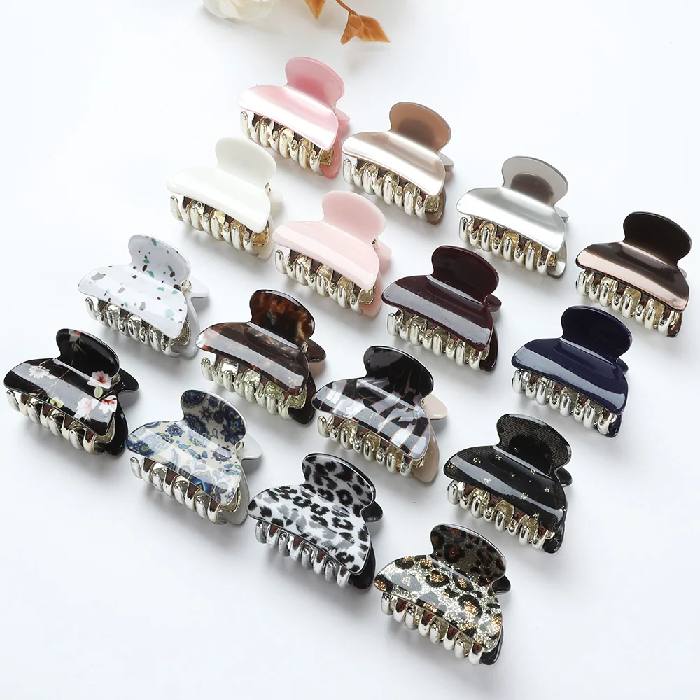 3PCS/Set Small Acrylic Print Hair Claws Crab Clips Women Girl Cute Leopard Solid Hairpins Hair Clamps ​Hair Accessories ​Fashion