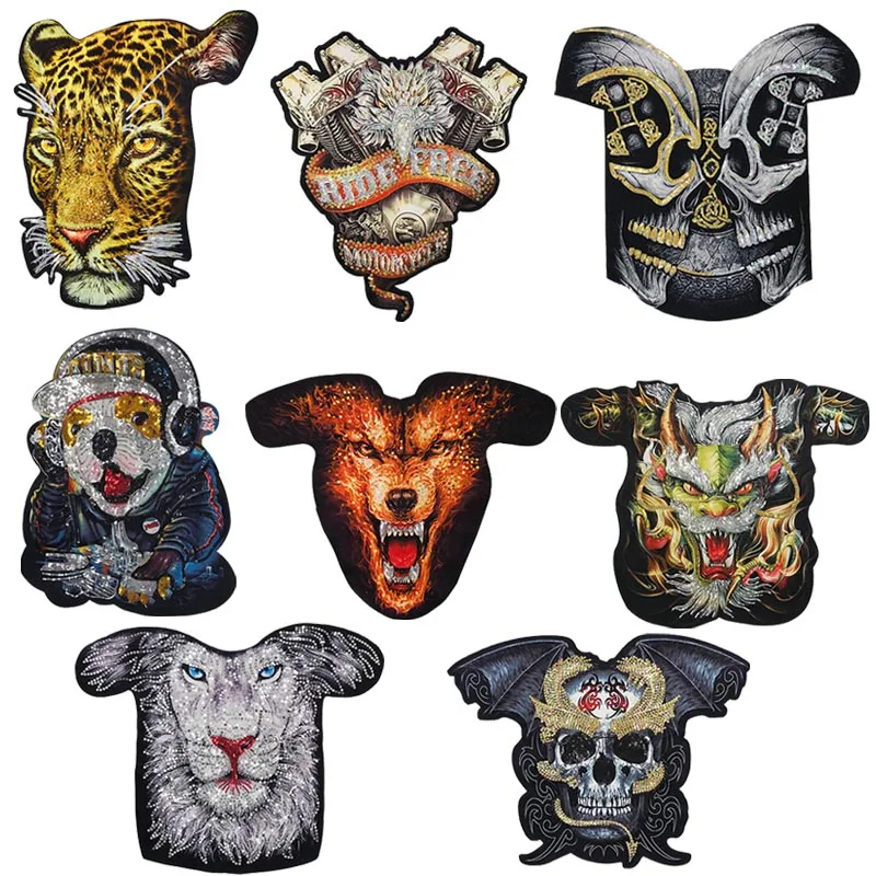 New Oversized Crown 3D Lion King Head Pattern Large Fabric Animal Patch Stitched On Large T-Shirt Jacket Sweater