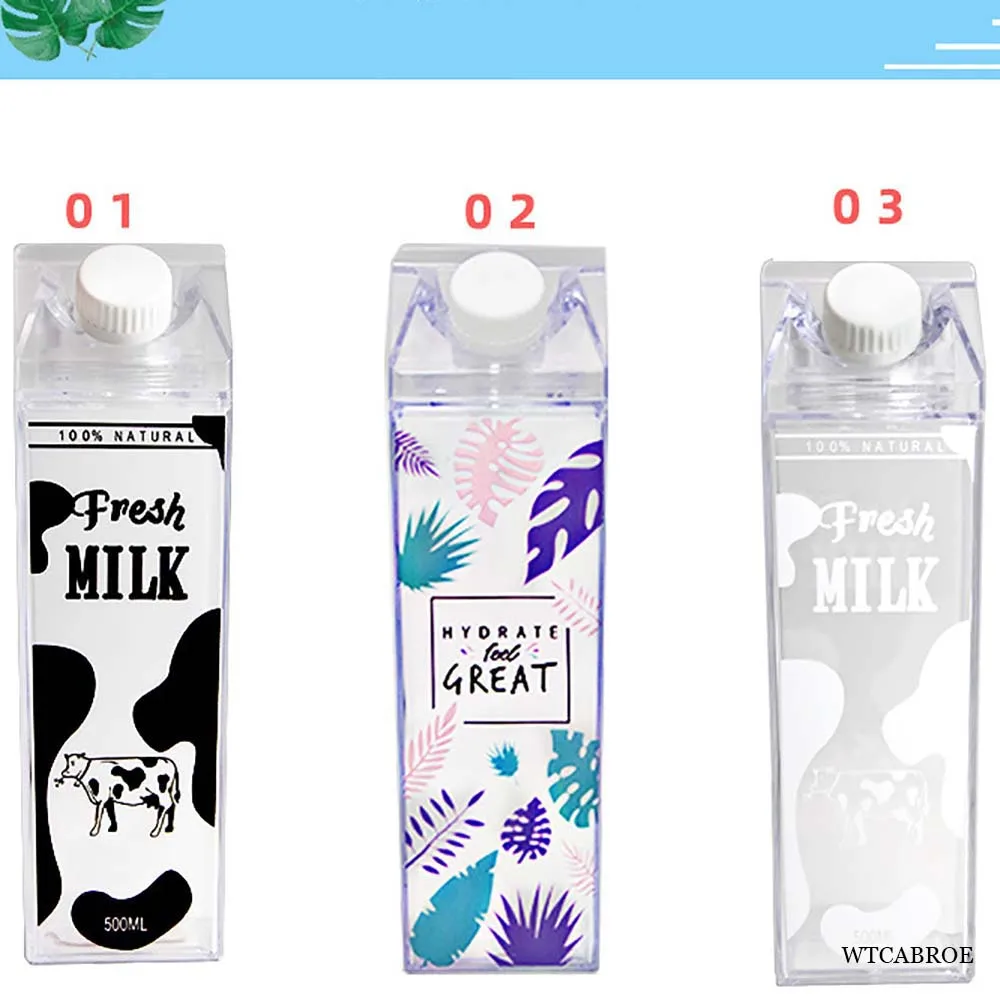1000ml Kitchen Leakproof Milk Carton Water Bottle 500ML Juicing School Bottles Plastic Water Drinking Clear Water Bottles Girls