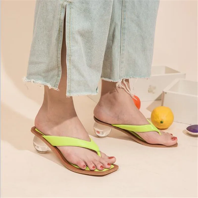 2020 Summer Clip Toe Sandals Slippers Outdoors Gladiator Crystal Round Heels Fashion Flip Flops Roman Style Slides Female Shoes