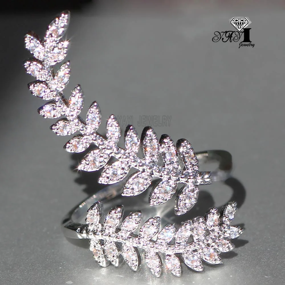 

Wholesale YaYI Jewelry Fashion Princess Cut White Leaves Cubic Zirconia Silver Color Engagement Wedding Party Adjustable Rings