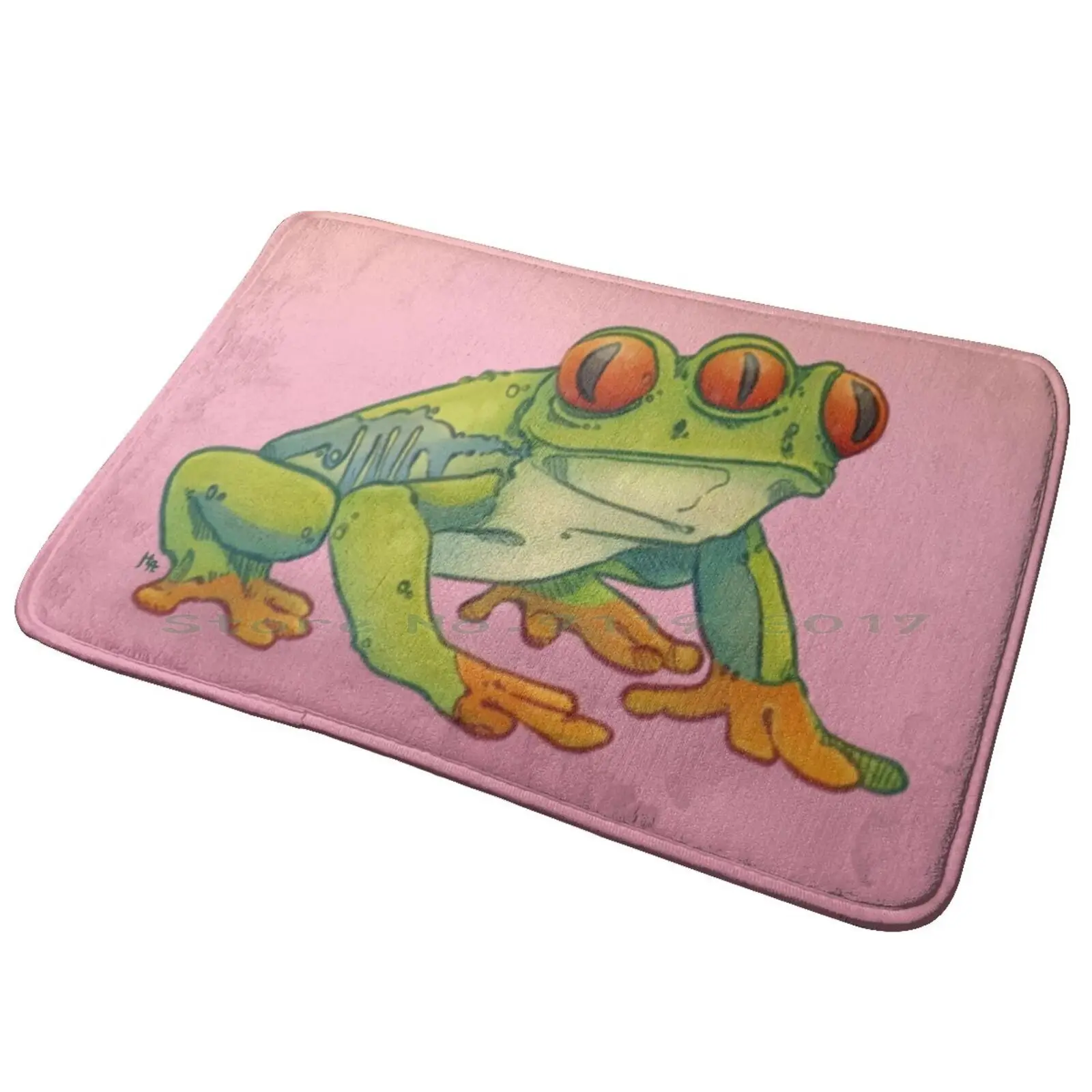 3 Eyes Frog Entrance Door Mat Bath Mat Rug Eyes Frog Toad Animal Nature Weird Pink Green Red Yellow Orange Colorful Comics Bd