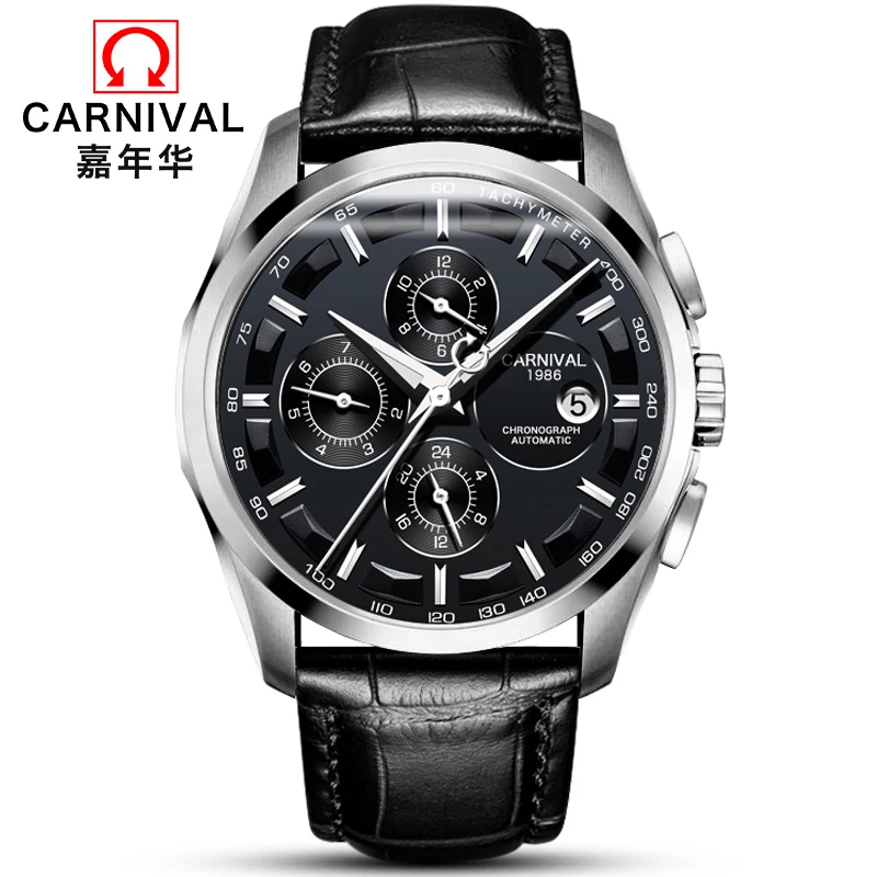 Multifunction Automatic Watch Men Mechanical Watches Luxury Brand CARNIVAL Sport Watch Sapphire Calendar 30m Waterproof Luminous