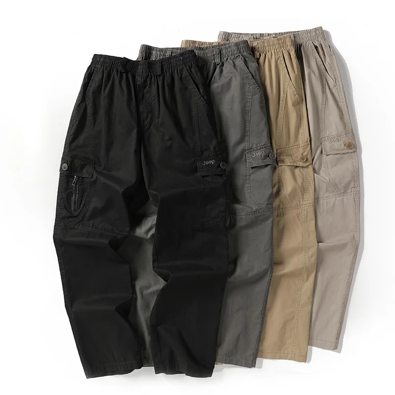 

Men's Pants Large Size Big Plus Casual Men Elastic Waist Multi Pocket Long Baggy Loose Straight Cargo Jogger Trousers Male 6XL