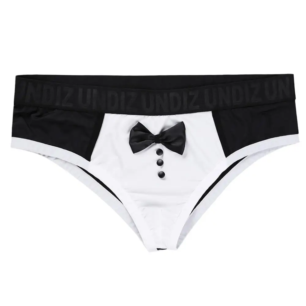 iEFiEL Sexy Male Mens Soft Lingerie Black Color Splice Cute Bow Tie Tuxedo Briefs Underwear for Bedtime Surprise Underpants