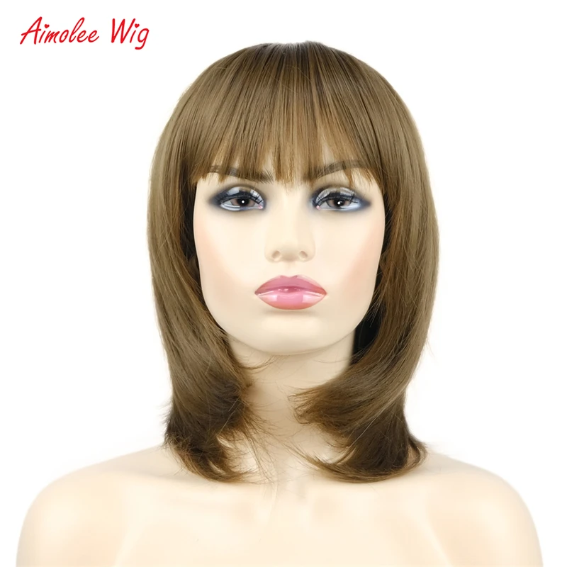 Aimolee 14 Inch Long Straight Smooth Heat Resistant Synthetic Hair Wigs for Daily Use