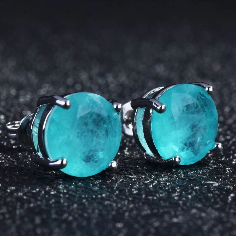 Pendientes de plata de ley 925 para mujer, aretes redondos de piedras preciosas de turmalina Paraiba de 10x10mm, joyería para regalo de aniversario