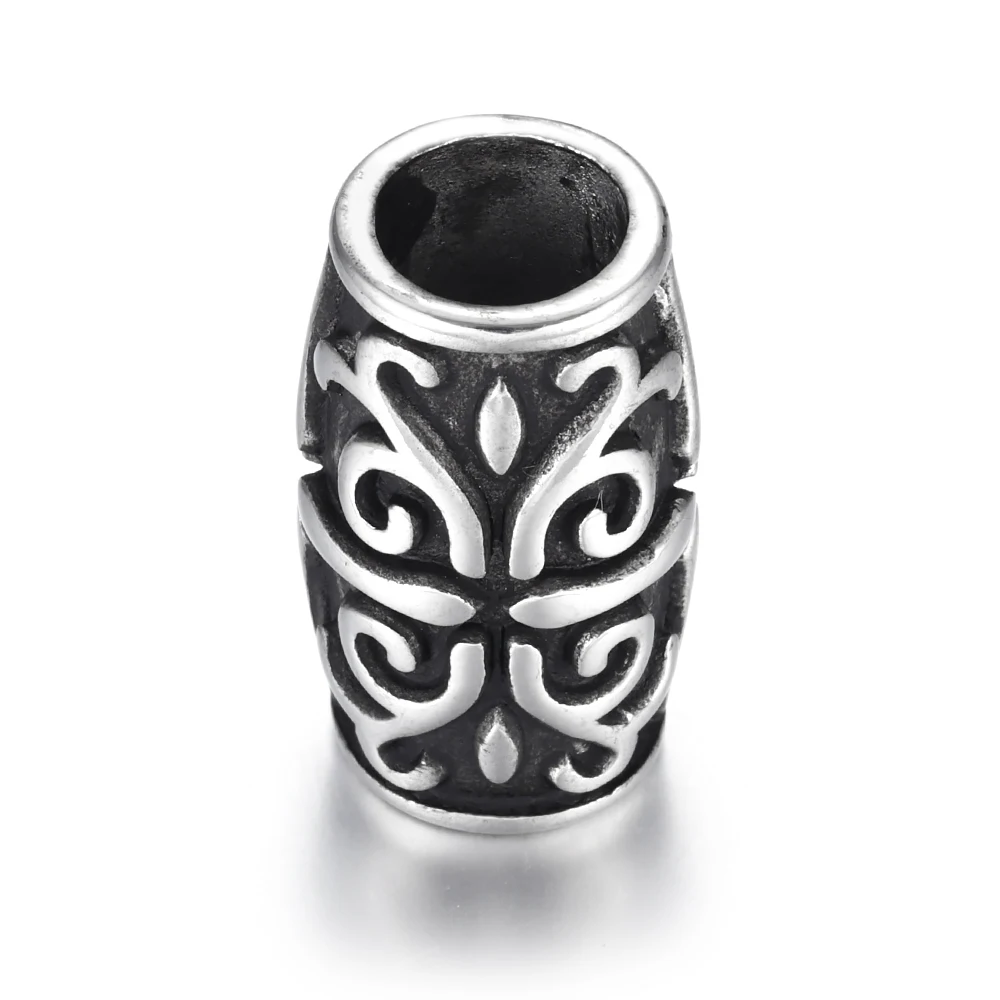 Stainless Steel Tube Beads Viking Big Large Hole 8mm Slider Charms DIY Men Leather Cord Bracelet Making Jewelry Accessories