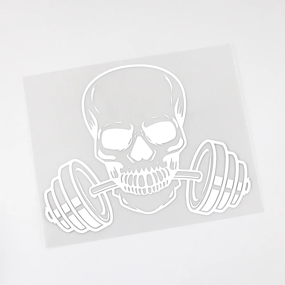 YJZT 13.5CMX10.6CM Lovely Skull Barbell Fan Weight Gym Decal Vinyl Car Sticker Black/Silver 8A-0742