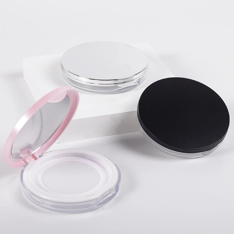 NewUltra-thin Portable Handheld Empty Loose Powder with Sieve Mirror and Powder Puff Travel Makeup Container Plastic Powder Box