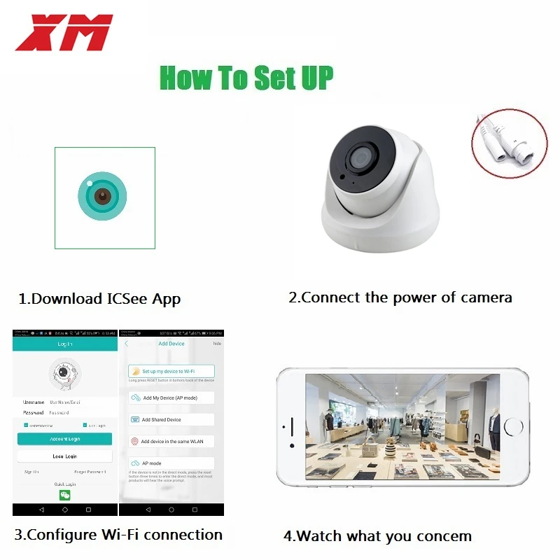 2MP Dome WiFi Camera 1080P HD Wireless Security Camera CCTV IP Camera with Audio IR LED Motion Detection Night Vision Cam