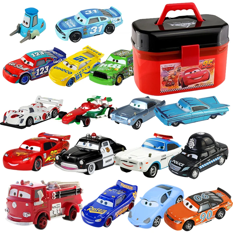 Disney Pixar Cars saetta McQueen scatola di immagazzinaggio portatile Lightning Jackson Storm modello in metallo auto 1:55 giocattoli ragazzo regalo