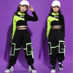 Kids Ballroom Hip Hop Clothing Outfits Crop Top Sweatshirt Streetwear Tactical Cargo Pants for Girls Jazz Dance Costume Clothes