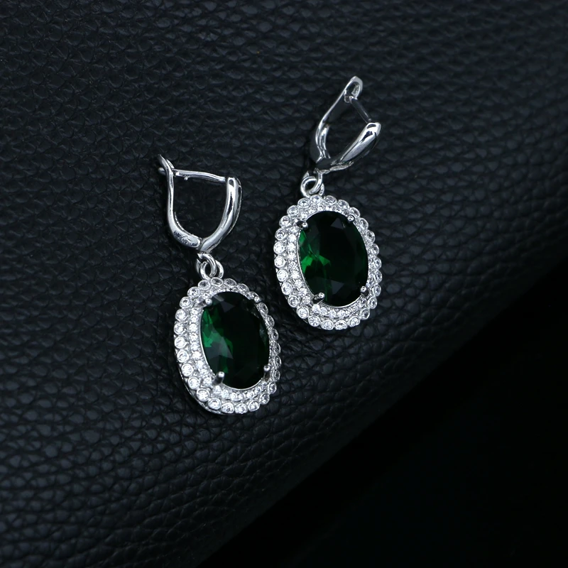 Silver 925 Earrings for Women Natural Green Cubic Zirconia White Crystal Round Stone Jewelry