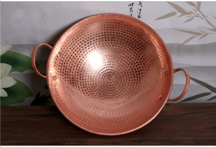 Pure Copper Handmade Frying Pan Cookware Pot Purple Double Handle Cooking