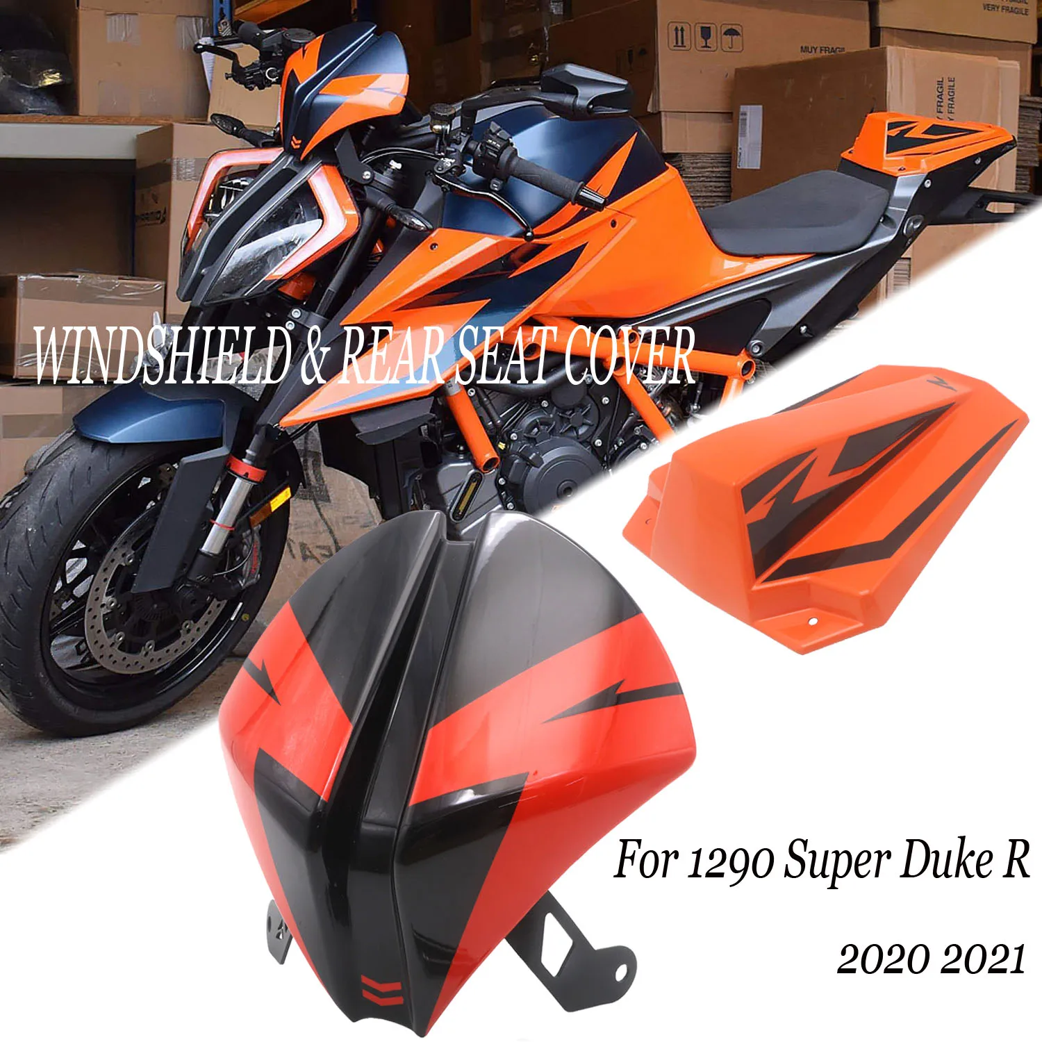 

Motorcycle Front Windshield Windscreen Airflow Wind Deflector Rear Seat Fairing Seat Cowl Cover For 1290 Super Superduke R 2020-