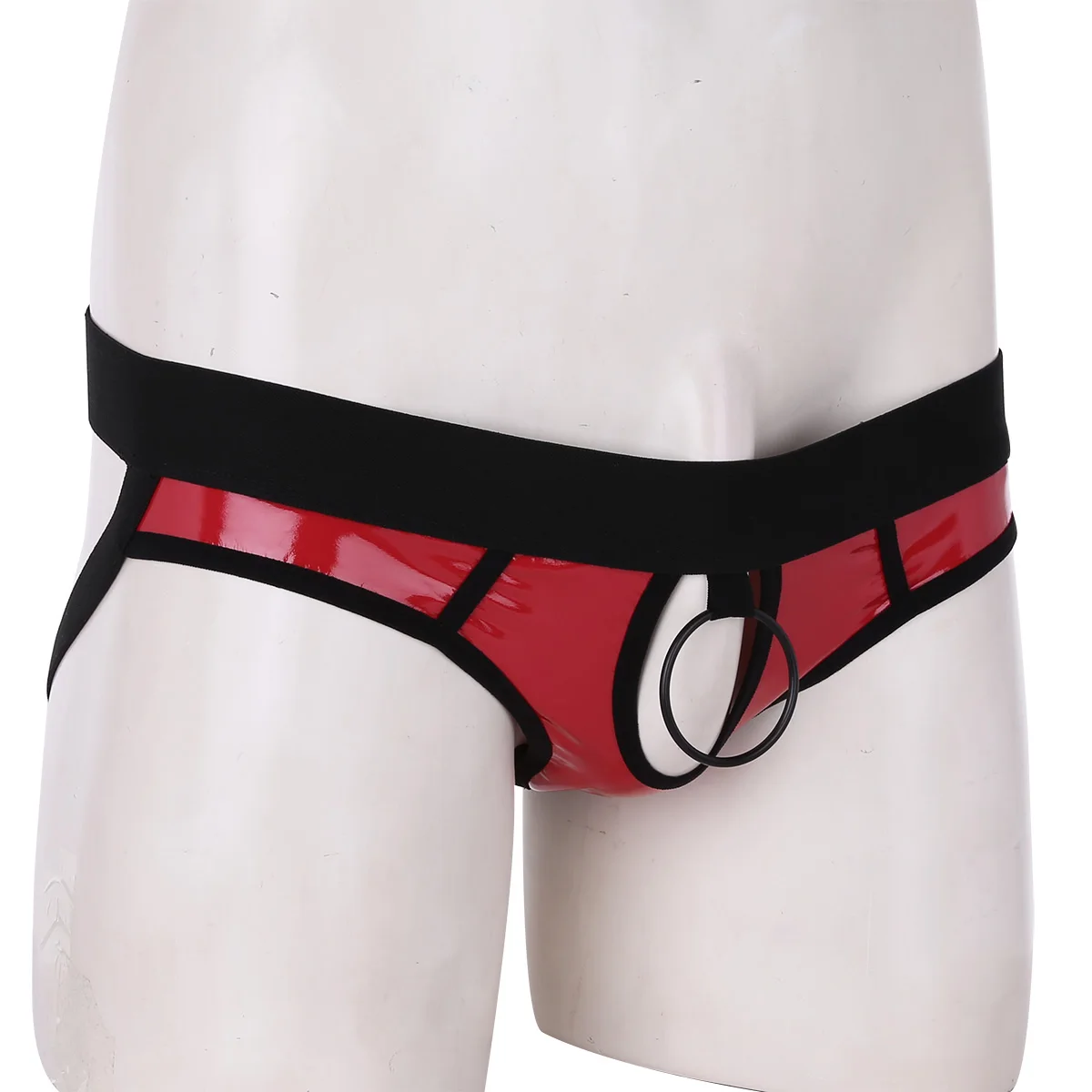 MSemis-suspensorio de piel sintética para hombre, lencería Sexy, Tanga de piel sintética con orificio para el pene, Gay