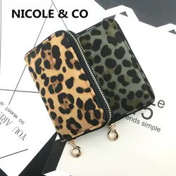 NICOLE & CO Fashion girl new short Leopard grain zipper Purse  Women Wallets Cards Holders Slim Coin Pocket Purse Money Bag