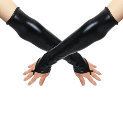 New Sexy Long Black Metallic Feel Gloves Synthetic Leather Arm Sleeves Costume New