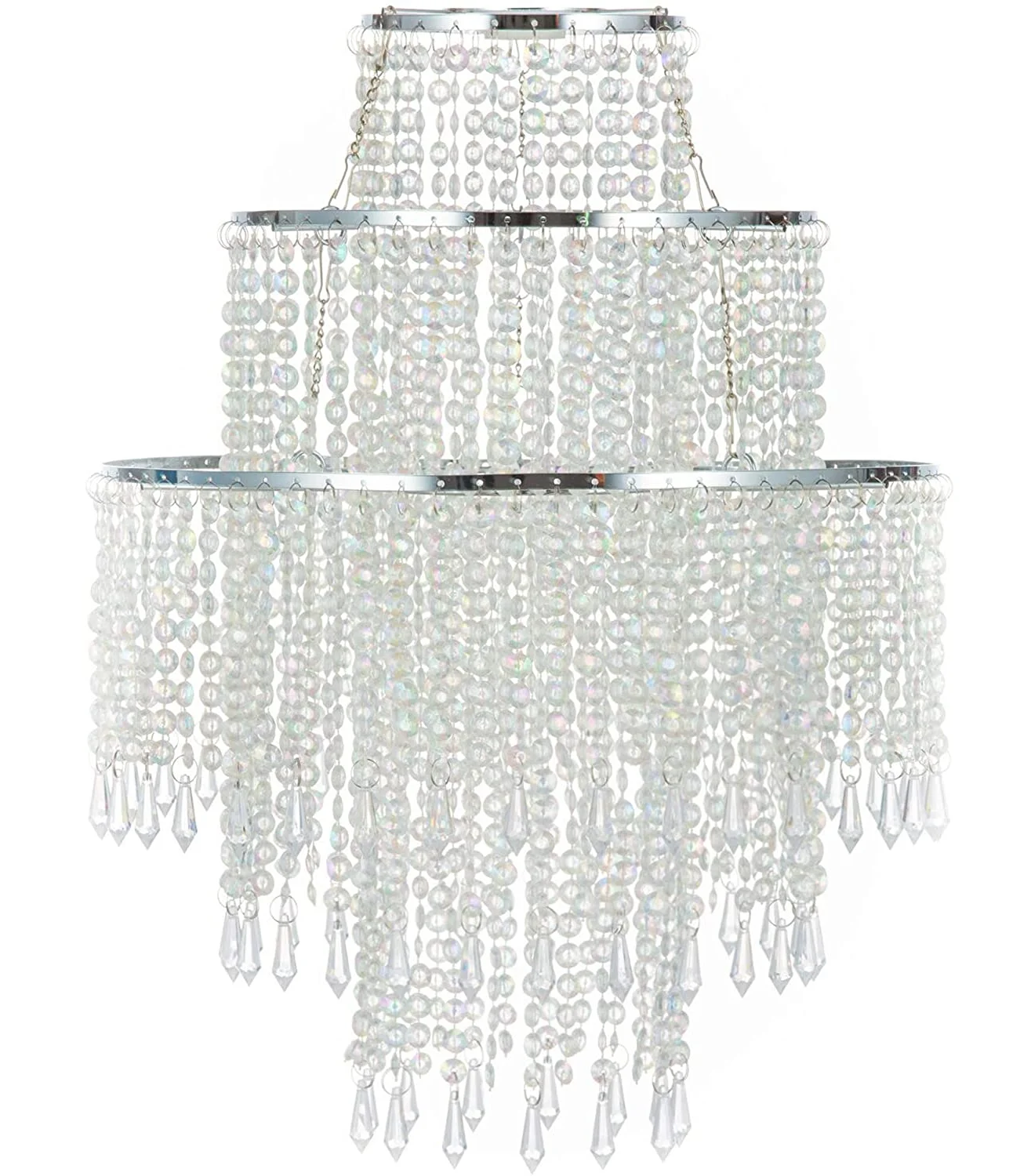 

3 Tiers Acrylic Chandelier Shade Ceiling Light Shade Beaded Pendant Lampshade with Beads for Bedroom, Wedding (without Cord Kit)