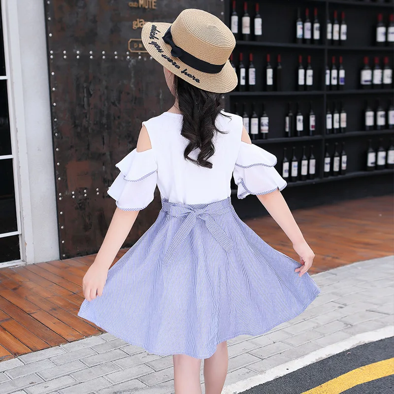 Summer Kids Dresses for Girls Stripe Dress Children Cotton Teenagers Princess Girls Clothes Birthday Dress 5 6 8 10 12 14 Years