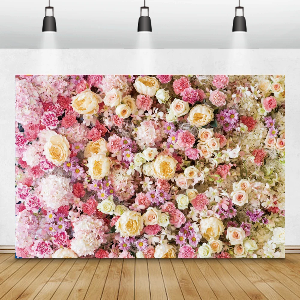 Laeacco-خلفية صور رومانسية لحديثي الولادة ، زهور وردية ، خلفية للتصوير الفوتوغرافي لمرحلة الزفاف ، صورة خلفية لاستوديوهات الصور