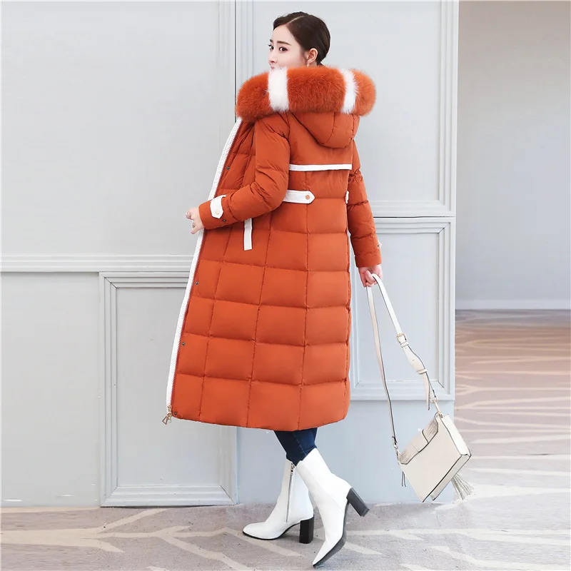 2020 High quality women winter X-long down jacket hooded real Fox fur collar parka female Slim thicken white duck down coat 2961