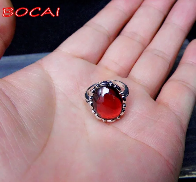 

Real S925 Thai silver jewelry retro personality ethnic style ring red garnet ring female