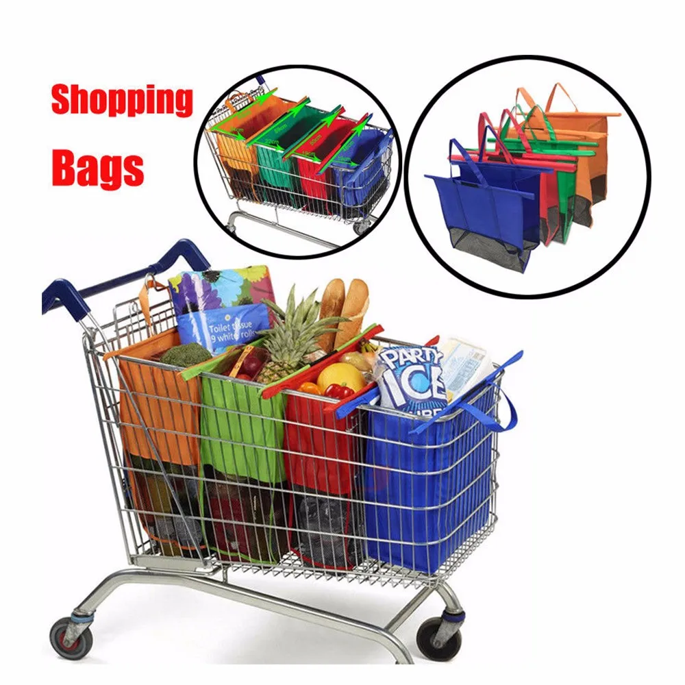 

Dropship 4pcs/Set Reusable Cart Trolley Supermarket Shopping Storage Bags Foldable Reusable Eco-Friendly Shop Handbag Totes