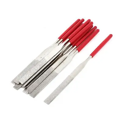 10 Pcs Red Plastic Handle Stone Glass Grinding Diamond Flat Files Set 160mmx4mm