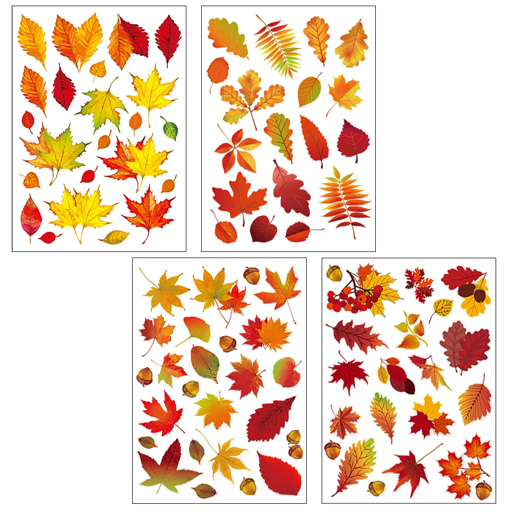 Window Wall Sticker DIY Home Decor Double Side Printing No Glue Autumn Maple Leaves Wall Art PVC Sticker Decals for Glass Door