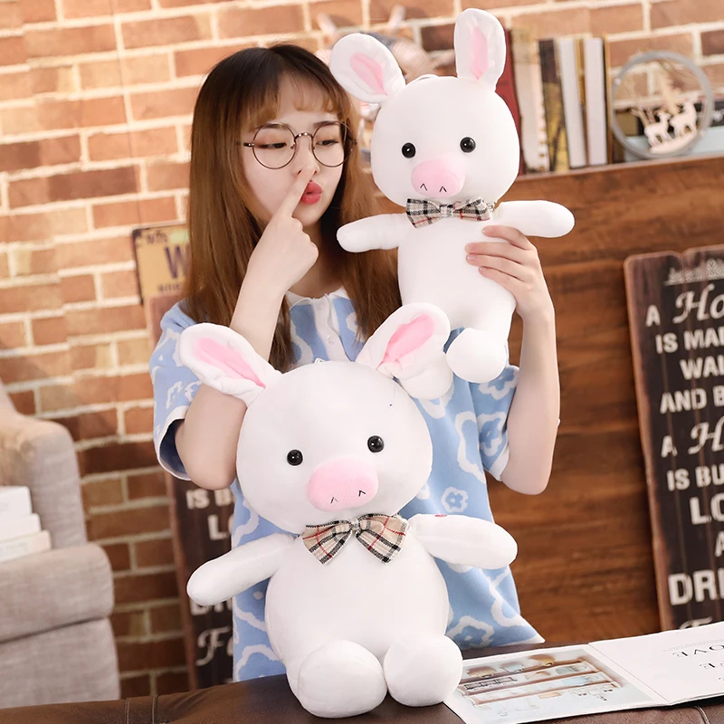Pig Rabbit Piggy Bunny Bow Tie Plush Toy Stuffed Doll Cartoon Animal Dad Mom Appease Bedtime Story Friend Boy Girl Birthday Gift