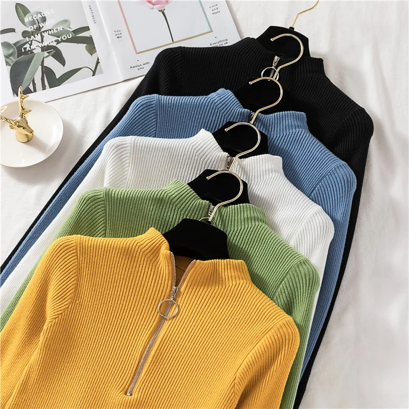 Zipper Turtleneck Sweater Womens Sweaters 2020 Winter Clothes Women Pullover Autumn Jumper Knit Sweater Women Top Woman sweaters