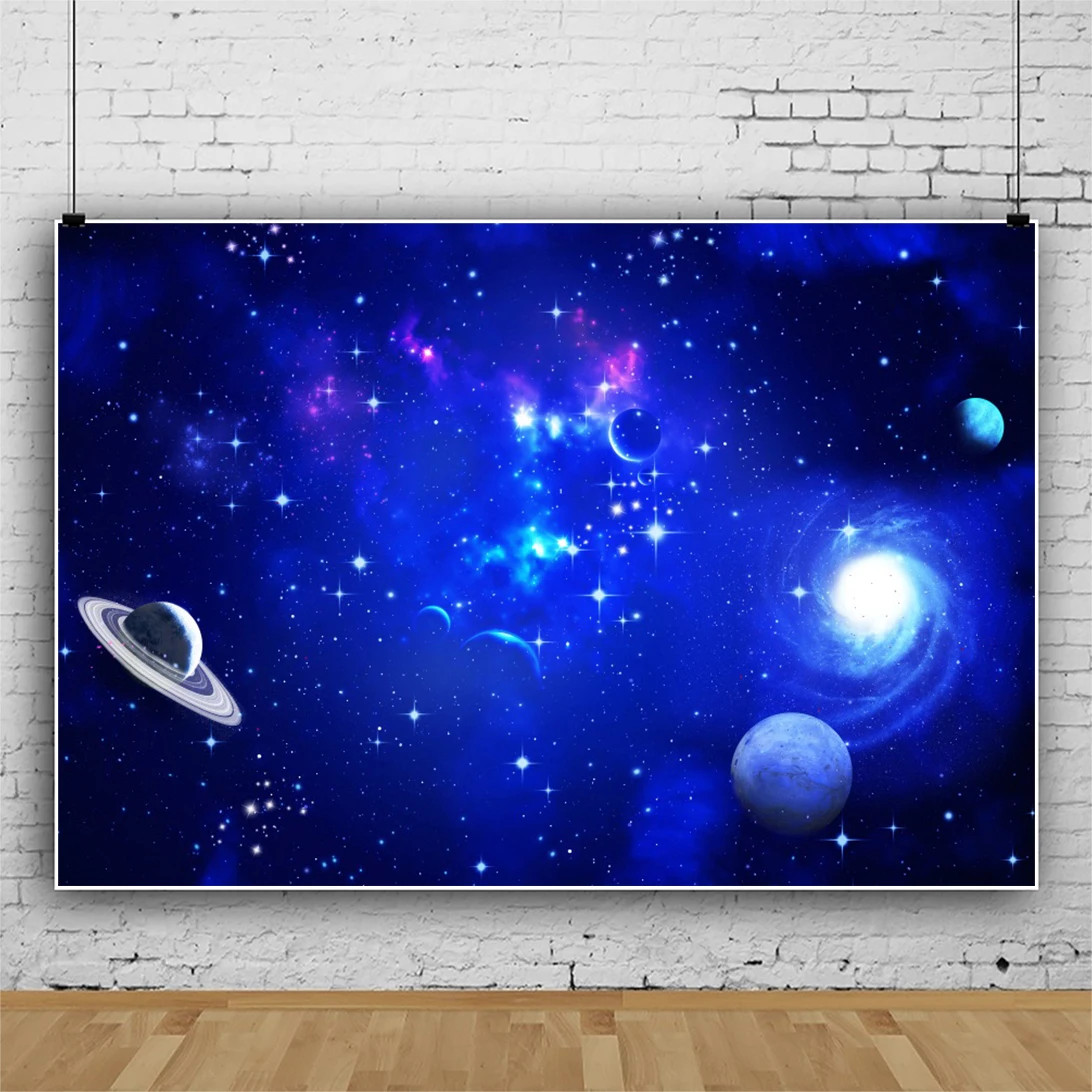 Laeacco الكون الأزرق السماء الغيوم ستار القمر المرصعة بالنجوم كوكب ليلة المشهد خلفية للتصوير راية غرفة ديكور خلفية الصورة