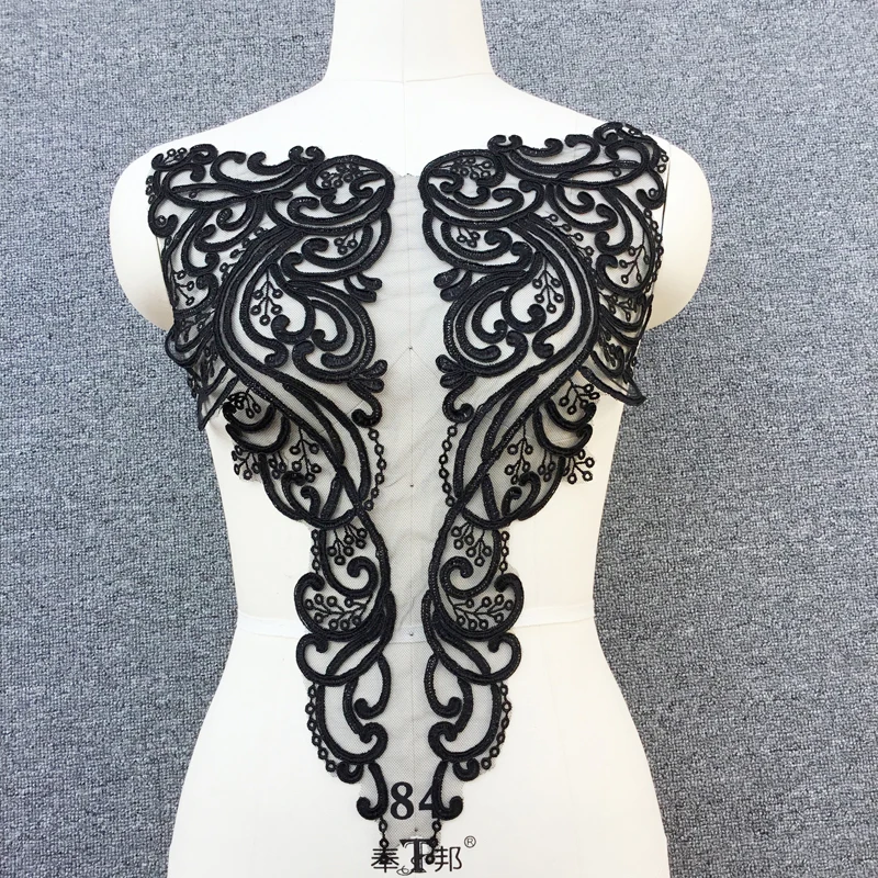 1Piece Ivory White Black Lace Applique Neckline Collar Appliques Embroidery Lace Trim Fabric Cloth Sewing Patchwork DIY RS1400