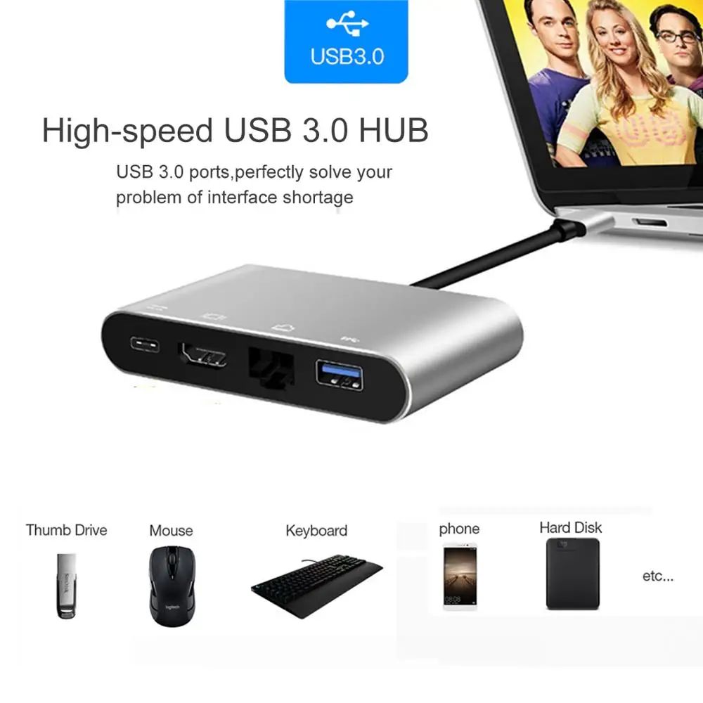 Imagem -05 - Usb Tipo-c Thunderbolt para Hdmi 4k Ethernet Gigabit Adaptador Usb-c Usb 3.0 Hub Conversor Tipo-c pd Otg Hub Adaptador para Macbook