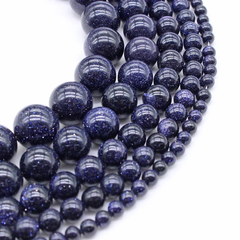 Natural Sandstone Perles Galaxy Blue  Round Loose Sand Stone Strand Sitara Stars Sunstone Beads for Jewelry Making 4 6 8 10 12mm