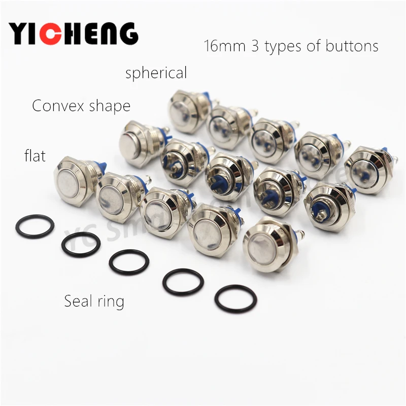 1Pcs 16mm waterproof  stainless steel ball  instant 2 screw on push button switch Self-reset