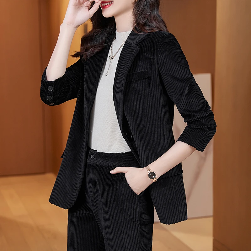 Uniforme formel, pantalon en tissu de haute qualité, manches longues, pour femmes professionnelles, tenue de travail, ensemble blazer, automne hiver