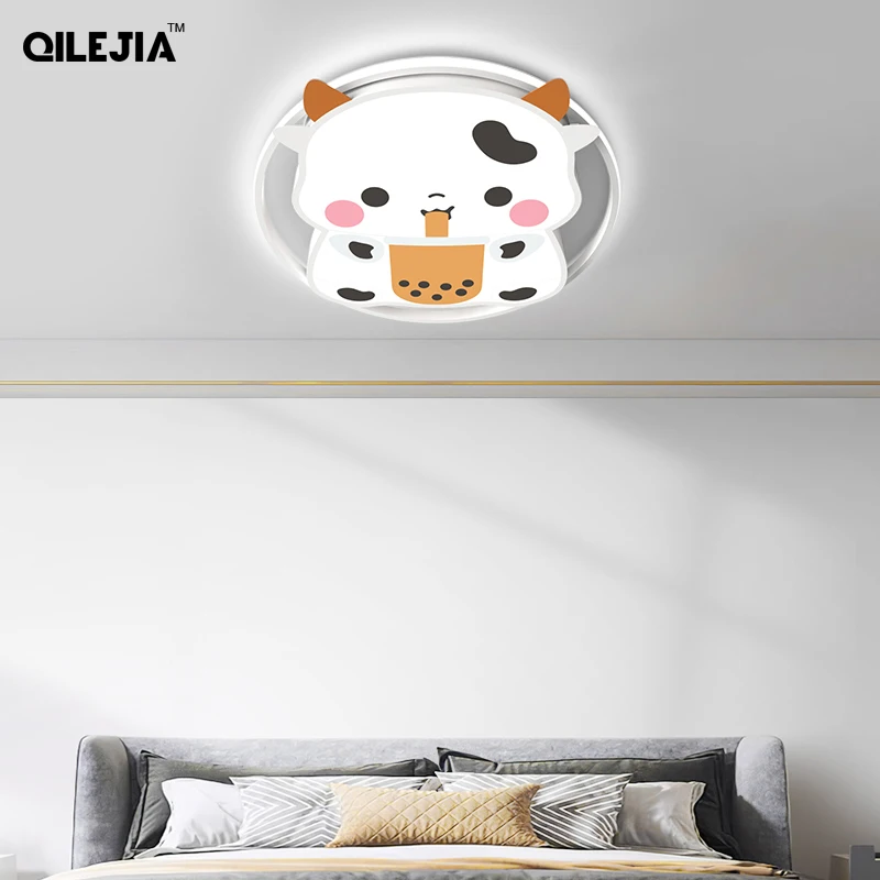 Cartoon Cow Children's Chandelier Lights For Bedroom Living Room Dining Study Indoor Round Lamps Deco Lighting Fixture AC90-260V