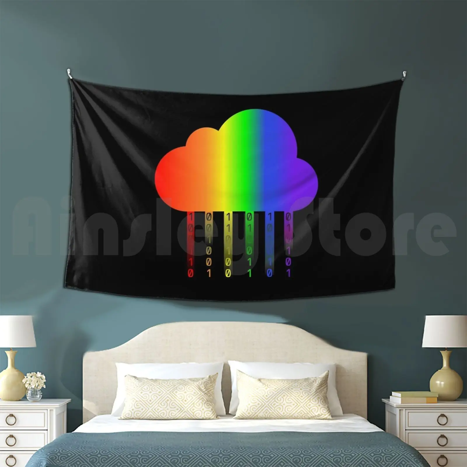 Rainbow Connection / Cloud Data ( Full Rainbow ) Tapestry Living Room Bedroom Cloud Data Internet Things