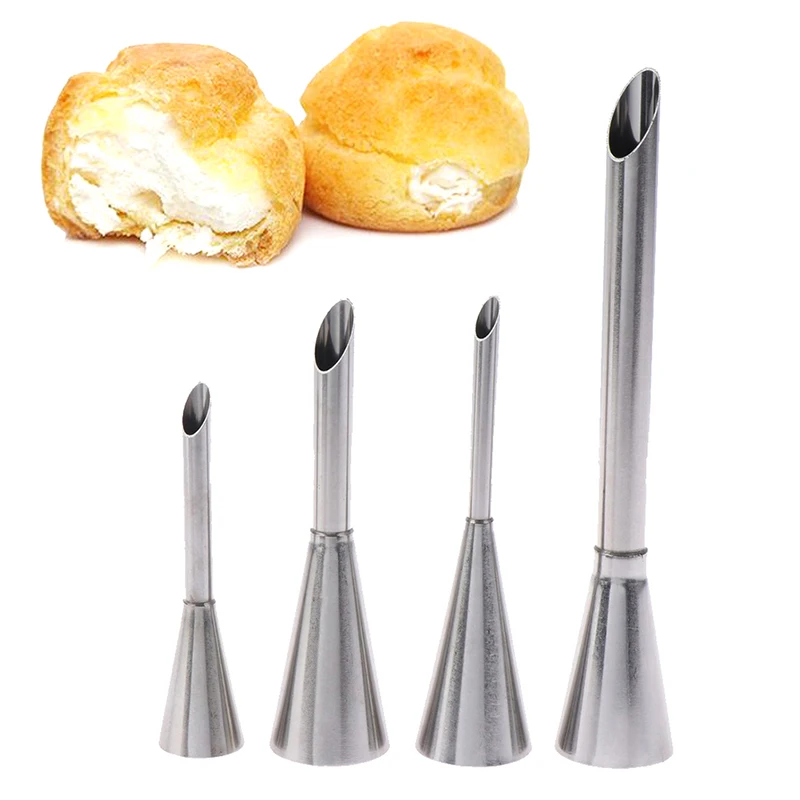 4Pcs Eclair Puff Nozzles Cupcake Filling Tube Pastry Syringe Cream Piping Tips