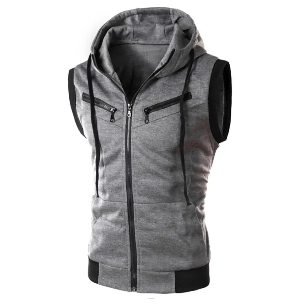 Men Jackets Zipper Sleeveless Fitness Color Block Hoodies Vest Men's Clothing Sports for running 2021 Streetwear