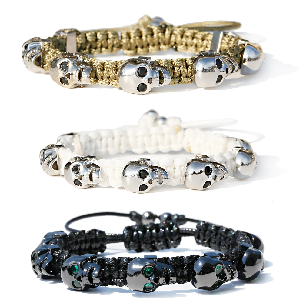 Fashion Punk Long Skull Weave Bracelets For Men Skull Charm Link Chain Brecelets Male Gothic Jewelry 2023 Male Jewelry