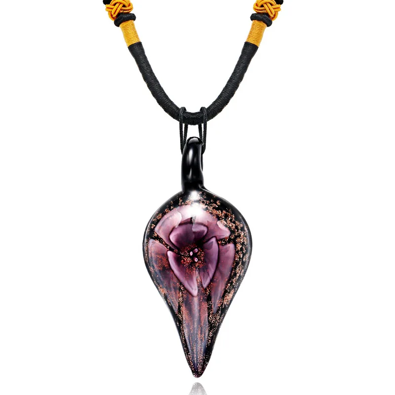 HF JEL Ethnic Glass Big Pendant Necklaces Inner Flower Murano Glass Pendant Necklaces for Women Accessories Sweater Chain