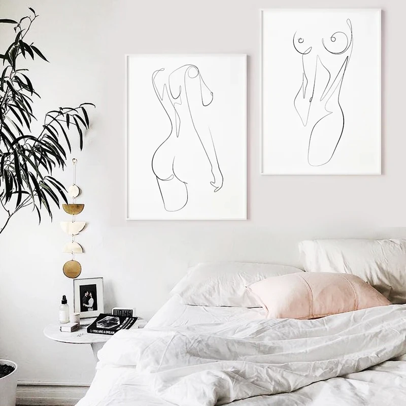 ผู้หญิง Body One Line วาดภาพวาดผ้าใบนามธรรมรูปหญิงพิมพ์ Nordic Minimalist โปสเตอร์ห้องนอน Wall Art Decor