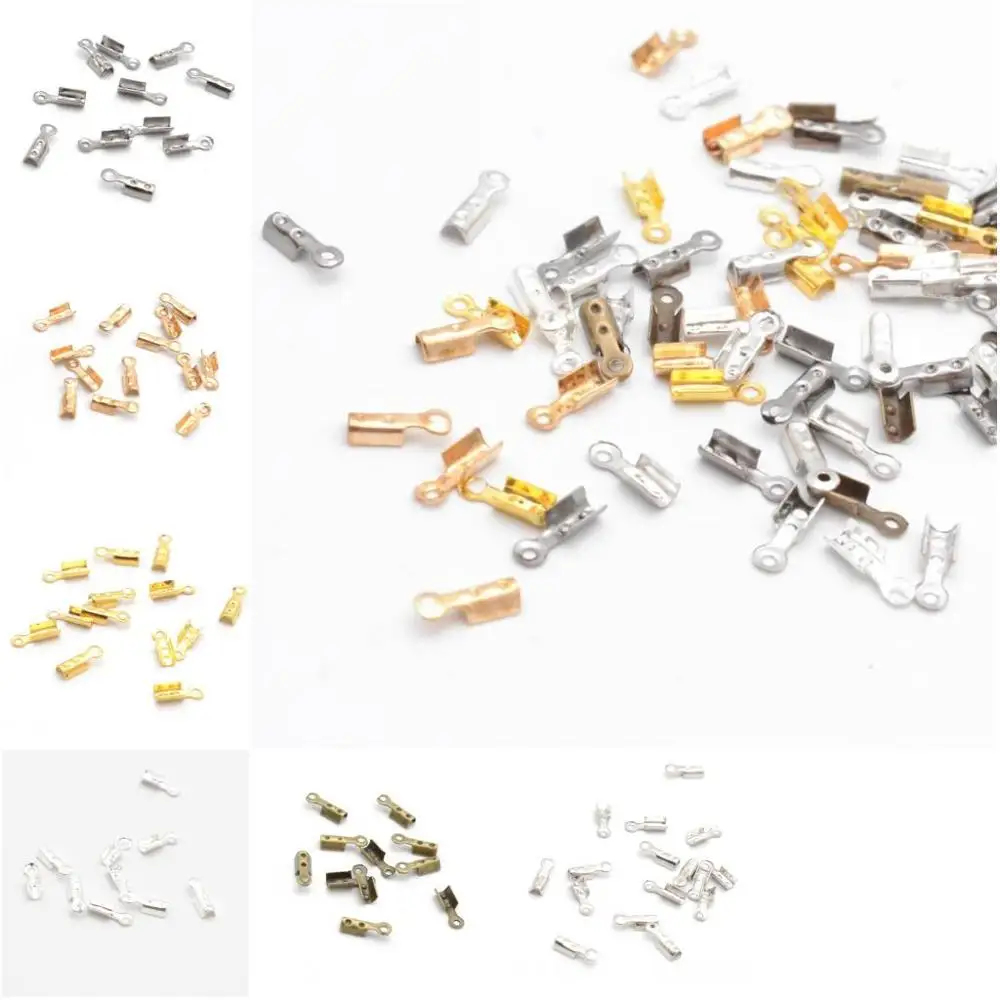 Jewelry Findings Diy 8*3mm Small Cord End Tip Fold Over Clasp Crimp Bead Connector DIY Jewelry Making