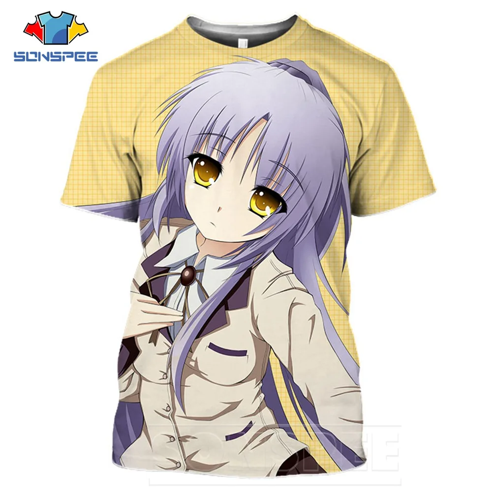 SONSPEE 3D Print Hip Hop T Shirt Harajuku Anime Angel Beats Girl Men Women T-shirts Takuo Street Fashion Loose Plus Size Top Tee