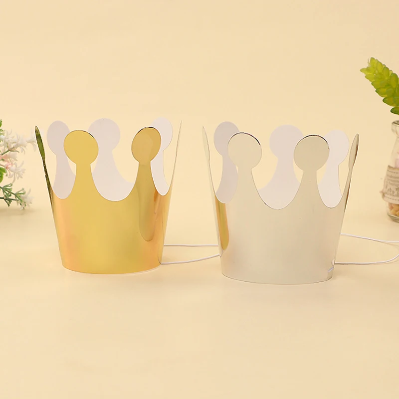30/10Pcs Gold Silver Birthday Party Hats Paper Crown Kids Birthday Party Supplies Party Crown Hat Cap Celebration Wedding Decor
